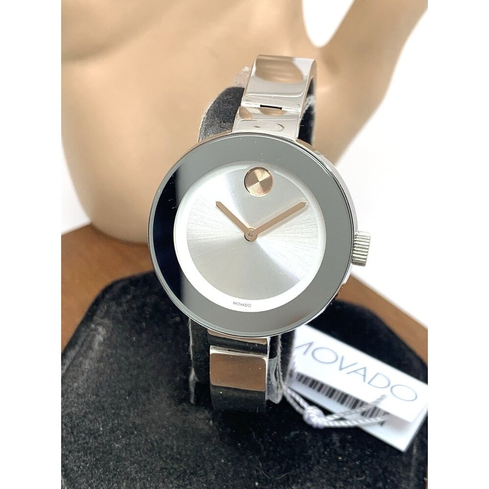 Movado Womens Watch 3600194 Bold Swiss Quartz Silver Stainless Steel Bangle 34mm